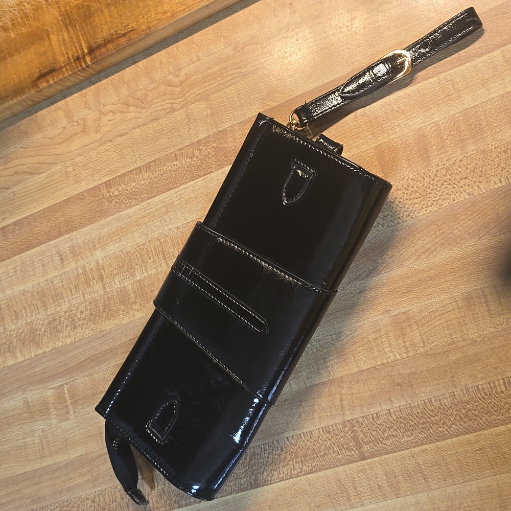 JIMMY CHOO TULITA  Crunch Black Patent  Leather Clutch/Wristlet - Picture 4 of 6